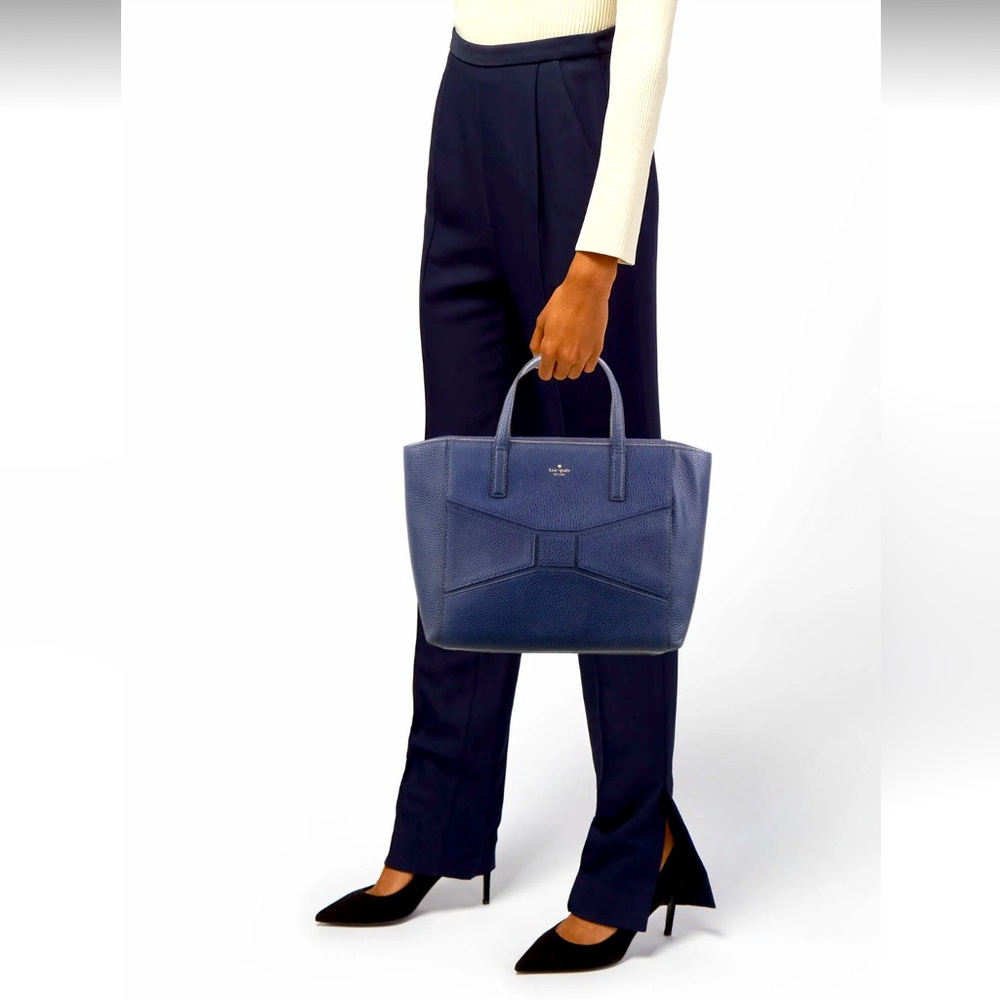 Kate Spade NY Womens Bridge Place Francisca Bow Tote Navy Blue Leather